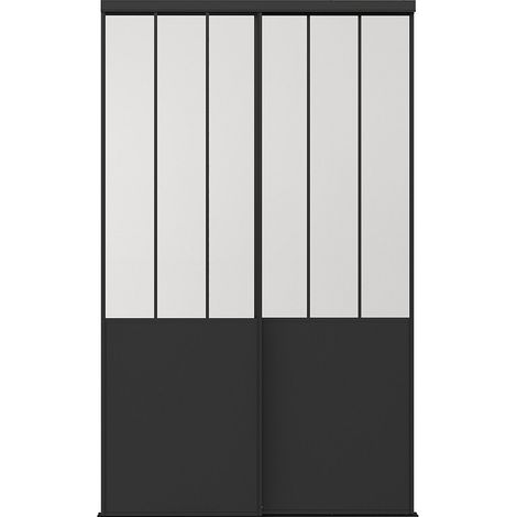 Porte scorrevoli per armadio in acciaio Nero e vetro temperato opaco H250 x L130 cm - BELASI