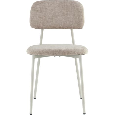 Lot 4 chaises salle à manger tissu taupe pieds métal blanc 44x43x80 cm AZRA (1/5)