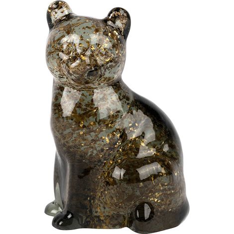 Chat décoratif verre fumé doré 7x6x10cm (1/3)