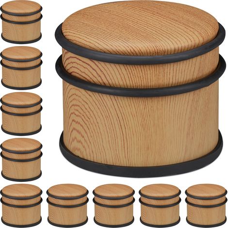 Relaxdays Set of 10 Door Stoppers, for Heavy Doors & Windows, Stainless Steel & Rubber, Wood Look, HxØ: 8 x 9.5cm, Brown