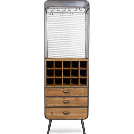 Buffet bar 56x38x170 cm en sapin naturel et noir (1/5)
