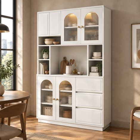 Mobile contenitore alto 106 x 30 x 175 cm in MDF bianco con LED APP DESVIAE (1/5)