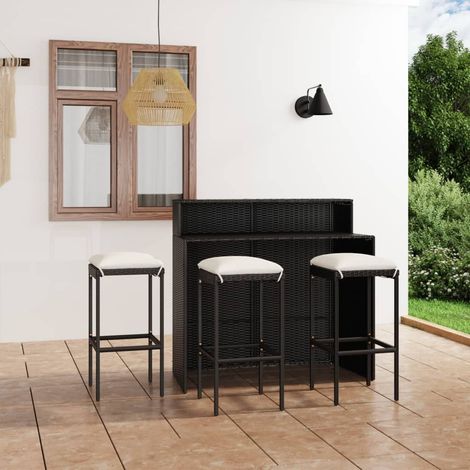 4-tlg. Gartenbar-Set mit Kissen Schwarz