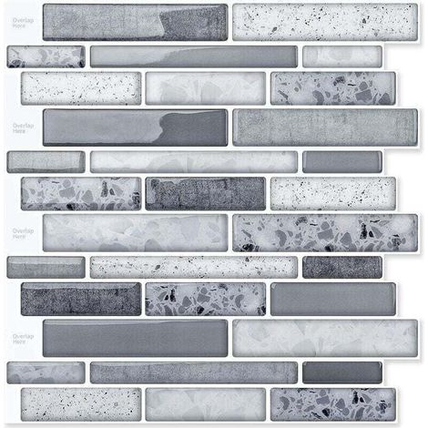 10 Wandfliesen-Aufkleber, selbstklebende Wandaufkleber, Küchenrückwand-Aufkleber, Marmor-Wandaufkleber – 30 x 30 cm – Grau – Crezuo