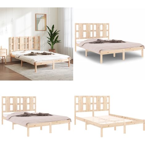 Cadre de lit sans matelas 135x190 cm bois massif - Cadre De Lit - Lit Double - Bois Massif - Lit Design - Literie - Home & Living (1/5)