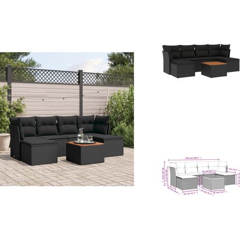 7-tlg. Garten-Sofagarnitur mit Kissen Schwarz Poly Rattan - Gartensorte - Gartenmöbelset - PE-Rattan Möbel - Outdoor Sofa - Lounge Set (1/3)