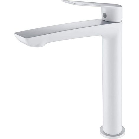 Mice - Grifo de lavabo caño alto, Monomando de baño - Mezclador de agua Frio/Caliente - Griferia alta de lavabo sobre encimera Color Blanco Mate (1/2)