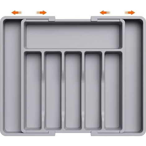 Range Couverts, Plateau d'Ustensiles Extensible pour Tiroir, Organisateur de Tiroir Réglable pour la Cuisine, Rangement Compact en Plastique pour contenir des Cuillères, Fourchettes, Gris (1/5)