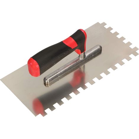 Kotarbau Truelle de lissage en Acier Inoxydable 270 x 128 mm avec Denture 10 x 10 mm pour Pose de carrelage, Disque de lissage, avec poignée Souple (1/5)