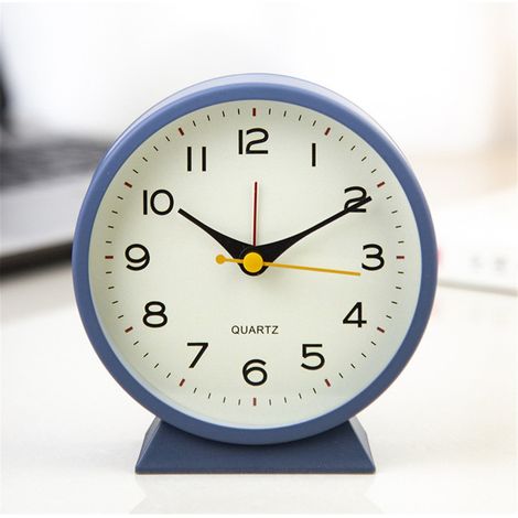 Analoger Wecker, 11,4 cm (4,5 Zoll), kleiner, batteriebetriebener Retro-Wecker, schlanker Metall-Tischwecker mit Beleuchtung, ideal zur Dekoration von Wohnzimmer, Schlafzimmer oder Nachttisch, blau