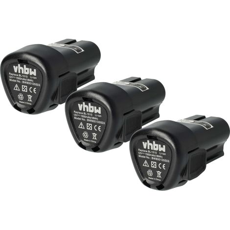 vhbw 3x Akku kompatibel mit Black & Decker BDCDMT112, EGBL108, HPL106, HPL10IM, EGBL108KB, GKC108 Werkzeug (1500 mAh, Li-Ion, 12 V)