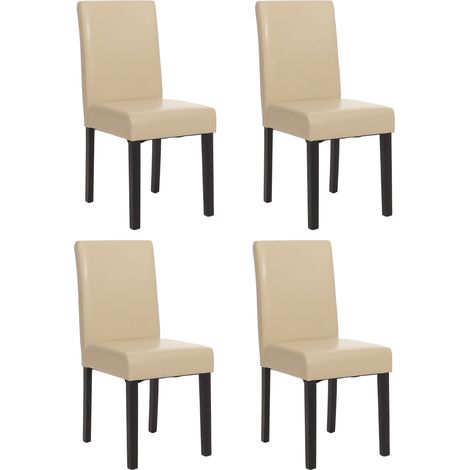 [NON UTILIZZATO] Set 4x sedie Littau pelle soggiorno cucina sala da pranzo 43x56x90cm avorio piedi scuri