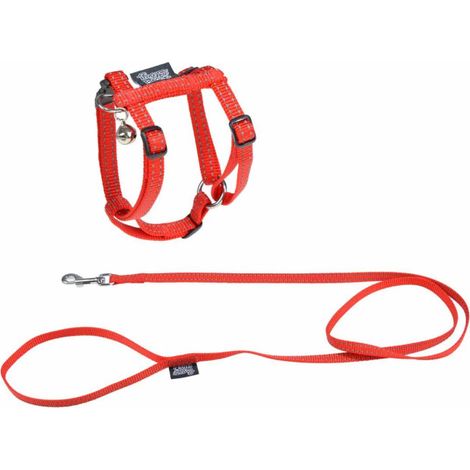 Harnais & Laisse pour Chat "Réfléchissant" 120cm Rouge