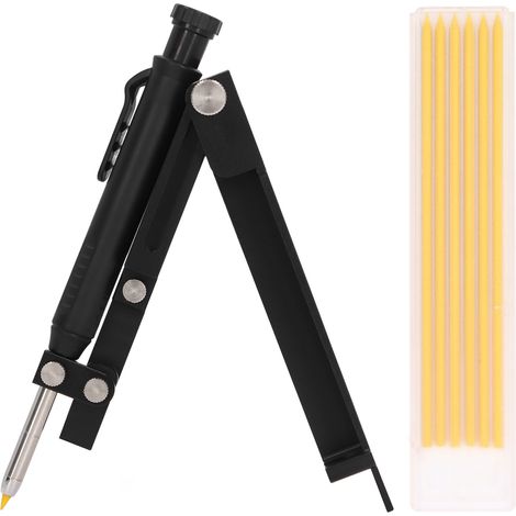 Traceur multi-fonctions en alliage d'aluminium pour menuiserie, crayon de traçage avec recharges jaunes pour chantier et dessin de lignes. (1/5)