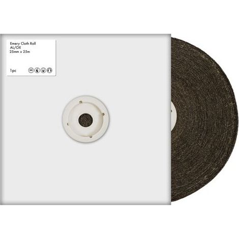 Papier de verre RS PRO, Oxyde d'aluminium grain 180, Très fin, 25m x 25mm ( Prix pour Boîte de 25 Mètres )