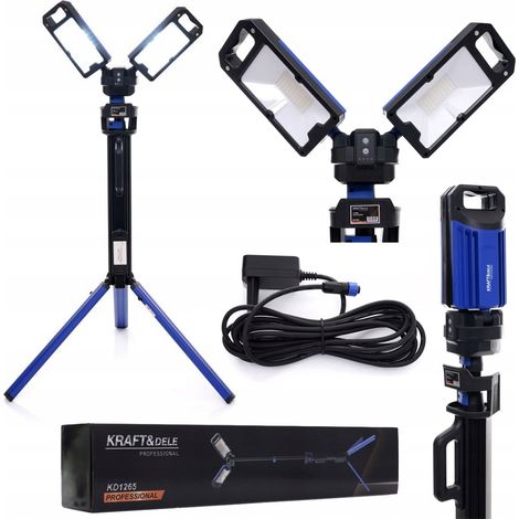 Lampada da cantiere Kraft&Dele con 2 faretti LED da 5000 lumen, 2 colori e 6 modalità. (1/5)