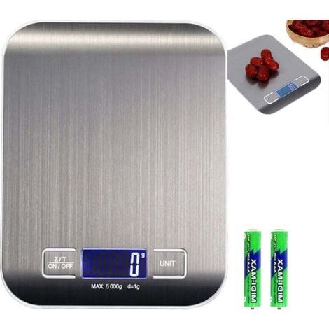 Balance de cuisine, numérique précise et balance alimentaire pour la cuisson, Écran LCD Rétroéclairé,5 kg / 1 g, acier inoxydable (ARGENT) (1/5)