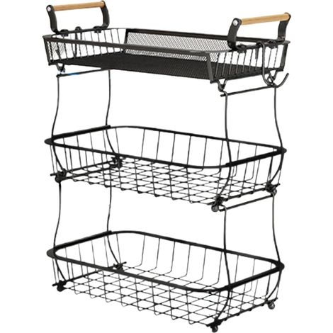 Organiseur de fruits, supports à fruits à 3 niveaux pour comptoir de cuisine – Organisateur de stockage des aliments en fil métallique pour légumes, collations, manger, maison, appartement (1/5)