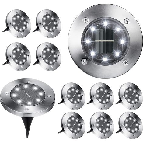 8 LED Lampe Solaire Extérieur, 12PCS Spot Solaire Exterieur Encastrable 6000K Etanche IP65 Lumière Solaire Extérieure, Lampe Solaire Jardin pour Paysage, Passerelle, Pelouse, Étapes, Terrasses-Blanc F (1/5)