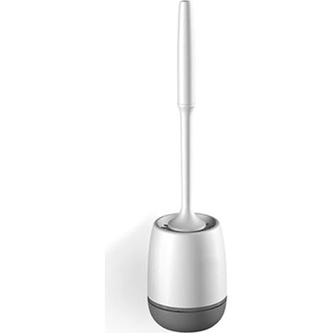 Porte-brosse de toilette salle de bain silicone accessoire de toilette universel mural maison longue poignée gris doux (1/2)