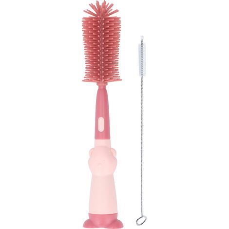 Lot 3 en 1 Brosse à Biberon Silicone Rouge, Grattoir Tétine Bébé, Nettoyant Biberon Lait, Sans BPA (1/5)