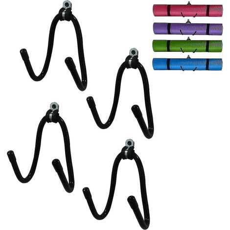 Lot de 4 supports muraux pour tapis de yoga et rouleaux en mousse, idéaux pour les cours de fitness ou la salle de sport à domicile (tapis ou rouleau en mousse). (1/5)
