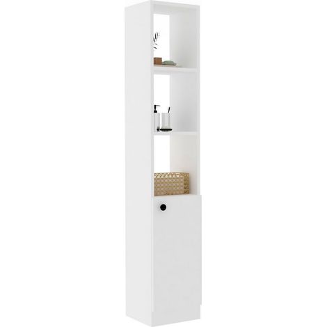 Schrank Leuca, 3 Regale, 1 Tür, 5 Fächer, 30x30x170h cm Weiß