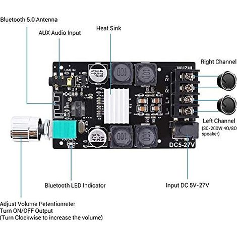 Bluetooth Amplifier Board Module Digital Stereo Audio Amp Board Dual Channel DC 5V-27V avec Filtre (1/4)