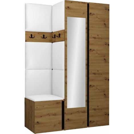 Conjunto para recibidor Pinis XXVI, Cuero ecológico Soft 017, 186x116x46cm, Espejo, Aglomerado laminado, Cuero ecológico, Colocada, Montada en la pared