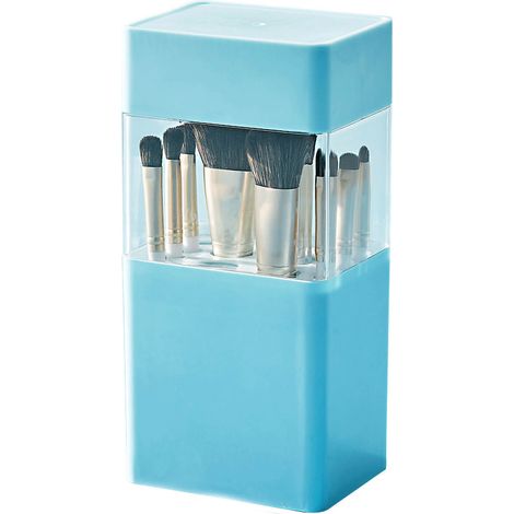 Étui de rangement ventilé pour pinceaux de maquillage 12 trous, boîte de stockage de beauté bleue, organiseur de pinceaux cosmétiques. (1/5)