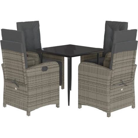 Maison Exclusive - 5-tlg. Garten-Essgruppe mit Kissen Grau Poly R