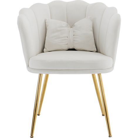 Set de 6 chaises en velours avec dossier pétale et pieds métalliques dorés pour salon et chambre (1/5)