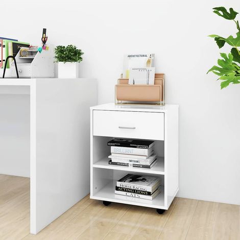 Armoire à roulettes-Meuble de rangement mobile Blanc brillant 46x36x59cm Bois d’ingénierie 283302 (1/5)