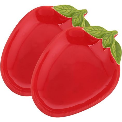 Assiettes D'apéritif en Céramique Forme Fraise, Lot de 2, Plaque en Céramique Résistante, Couleur Fraise Rouge, Usage Multifonction pour Desserts et Plateaux de Sauces, Maison (1/5)