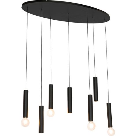 QAZQA tuba - Suspension - 4 lumière - L 120 cm - Noir - Design - éclairage intérieur - Salon I Chambre I Cuisine I Salle à manger