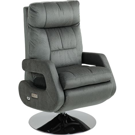 Recliner-Sessel, Elektrischer Polstersessel mit USB-Anschluss und Fußstütze, Samtoptik, drehbar, verstellbar, Grau