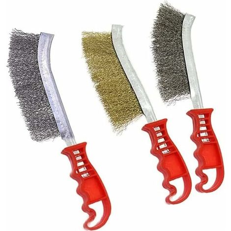 Brosses à main métalliques convexes, brosse acier, brosse inox, brosse laiton, brosse en métal dur, brosse antirouille, qualité industrielle, Couleur de poignée aléatoire, (1/5)