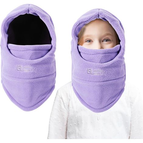 Kinder Sturmhaube Fleece warm winddicht verstellbar für 4-12 Jahre Hellviolett (1/5)