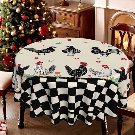 Nappe ronde imprimée à carreaux de poulet, nappe décorative de style champêtre pour la fête des récoltes, nappe résistante et infroissable pour la cuisine et la salle à manger (1/4)