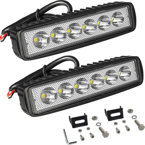 2 Pcs Phare LED, 6 Pouces 18W Projecteur Barre LED 12v pour Moto Voiture Camion SUV Bateau 4x4