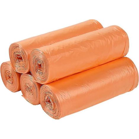 Petits sacs poubelle résistants et épais, biodégradables, pour la cuisine, le bureau, la maison, la salle de bain et la chambre. Lot de 100, couleur orange aléatoire, 4,5 m (177 pouces). (1/5)