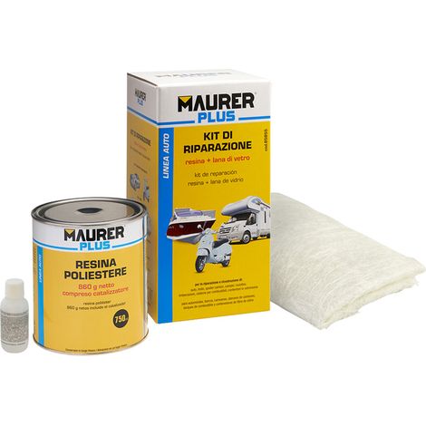 Kit di riparazione in resina poliestere 750 ml con indurente e 0,5m2 defibra devetro dede (1/3)