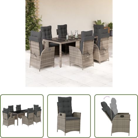 vidaXL Set comedor jardín 7 pzas y cojines ratán sintético gris (1/5)