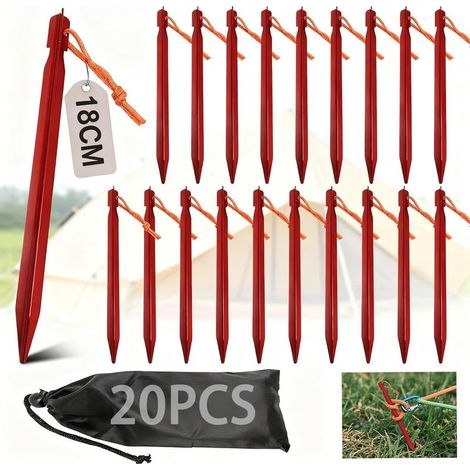 20 Heringe, 18 cm, Aluminium, reflektierendes Seil, rot, Camping, Wandern, Strand (1/5)