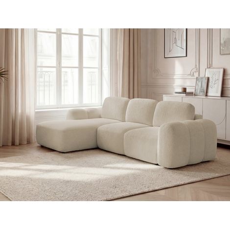 BOBOCHIC - Canapé d'angle convertible coffre MONTAIGNE tissu bouclette Angle gauche  Beige