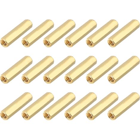 18PCS Écrou De Raccordement Hexagonal Longue, M3x20mm En Laiton Filetage Femelle Entretoises Hexagonales Écrous D'Espacement Vis Pour PCB Carte Mère Circuit Imprimé(Doré Or) (1/5)