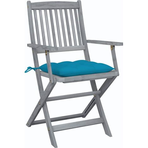 Chaises pliantes (lot de 2) avec coussins, en bois d'acacia massif (1/5)