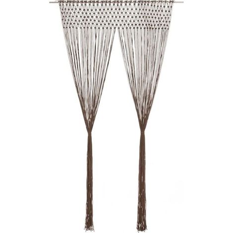 Rideaux à pompons en coton gris-brun, 140 x 240 cm (1/5)