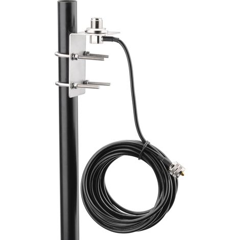Support Mât Antenne Boulons en U + Câble de UHF PL259 vers SO239 Fixation en Acier Inoxydable, Trou de 16 mm, Câble Coaxial RG58 5 m, pour Radio CB / VHF UHF / Mobile / Amateur (1/5)