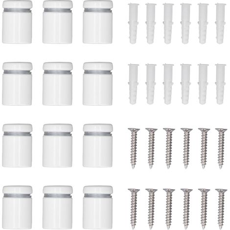 Lot de 12 entretoises publicitaires en verre, en acier inoxydable, 19 x 25 mm, pour supports de panneaux muraux et vis pour enseignes en verre (1/5)